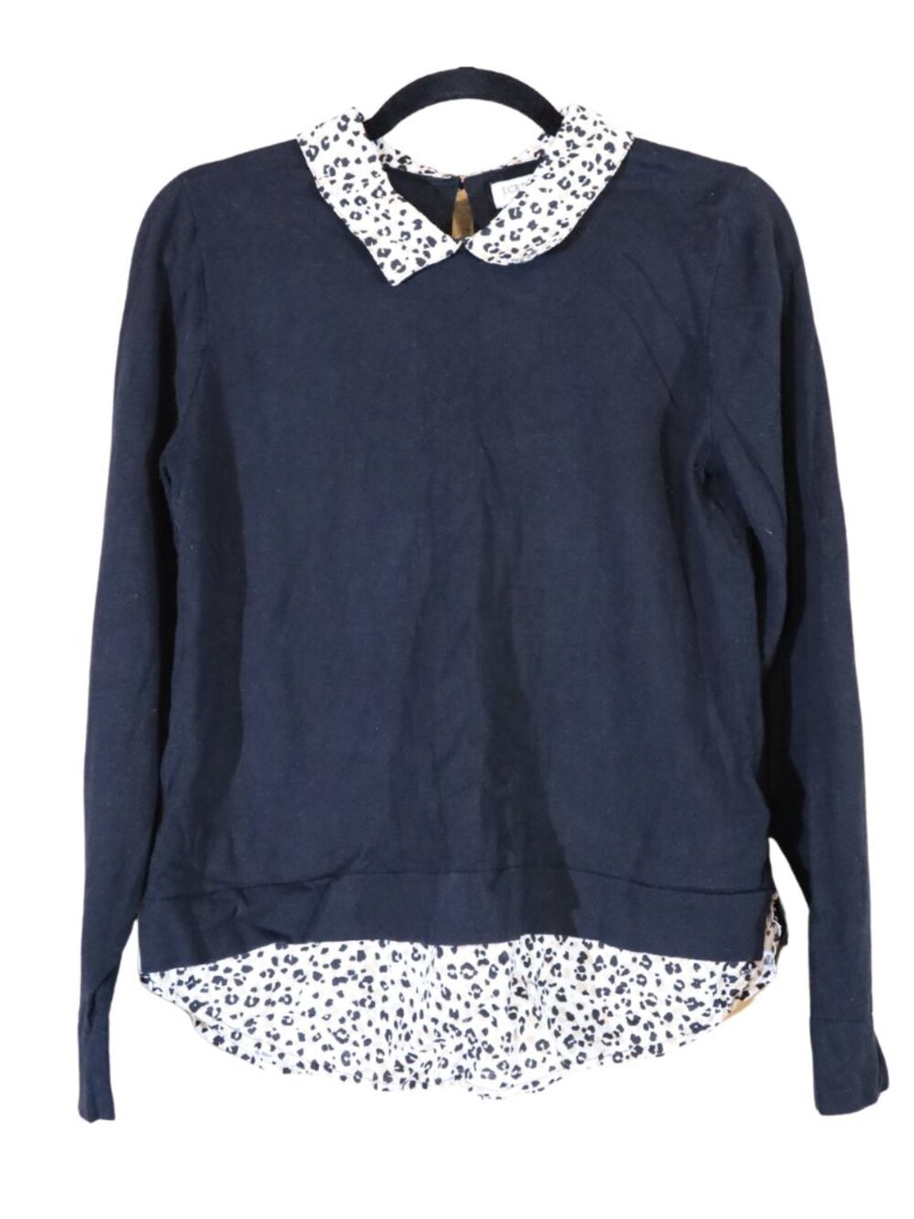 J. Crew Black Woven Collar Layered Look Sweater Size M Like New